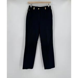 St. John Womens Black Cotton Stretch Straight Leg Casual Pants Sz 2